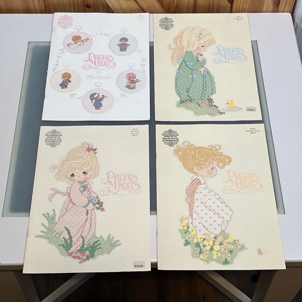 Vintage Cross Stitch Books Precious Moments In Miniature and THREE Patterns